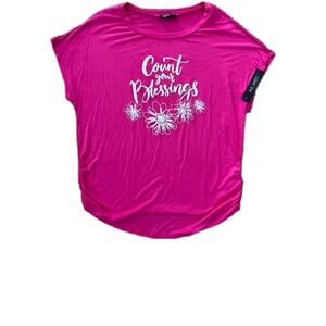 Ava James Pink Rayon/Spandex Short Sleeve Top "Count Your Blessings" Size L